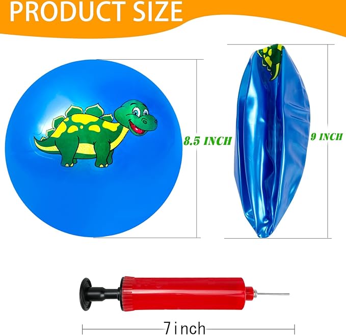 Hymaz 9 Inch 5 Pcs Bouncy Balls for Toddlers, Rubber Inflatable Bouncy Ball for Kids Ball Games, Soft Dinosaurs Sensory Balls with Pump for Indoor Outdoor Beach Playground Backyard Pool Class Games