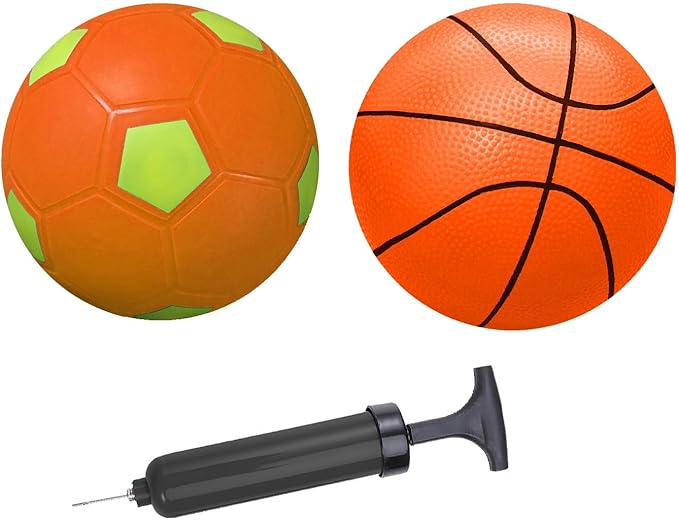 ABAJI Mini 2 Pack Toy 5 inch Basketball Soccer Ball Pump Needle Rubber Material Mini Hoop Toddlers Kids Teenagers Swimming Pool Indoors Outdoors