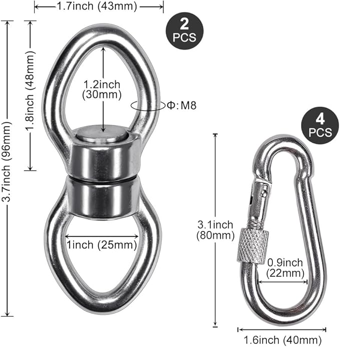 SELEWARE Silent Bearing Swing Swivel, 360° Rotational Device Hanging Accessory for Tree Swing, Hammock Chair, Yoga,1200LB Capacity, 2 Pack