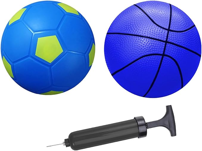 ABAJI Mini 2 Pack Toy 5 inch Basketball Soccer Ball Pump Needle Rubber Material Mini Hoop Toddlers Kids Teenagers Swimming Pool Indoors Outdoors