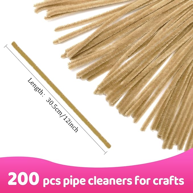 Praisebank Light Brown Pipe Cleaners for Crafts, 200pcs, Chenille Stems for DIY Projecets, Arts & Crafts Supplies for Festival Party Decorations