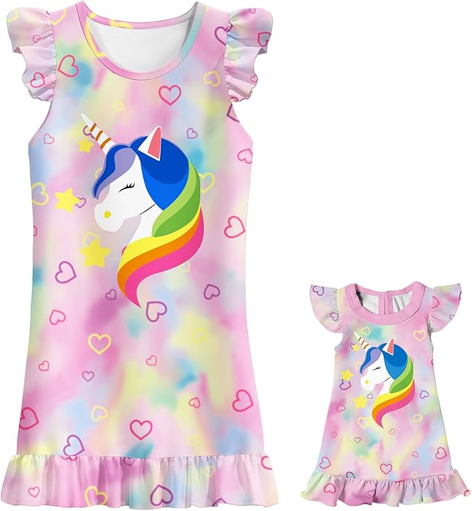LQSZ Doll and Girl Matching Nightgown Outfit Pajamas Nightie Nightgown for Girls and Dolls Clothes