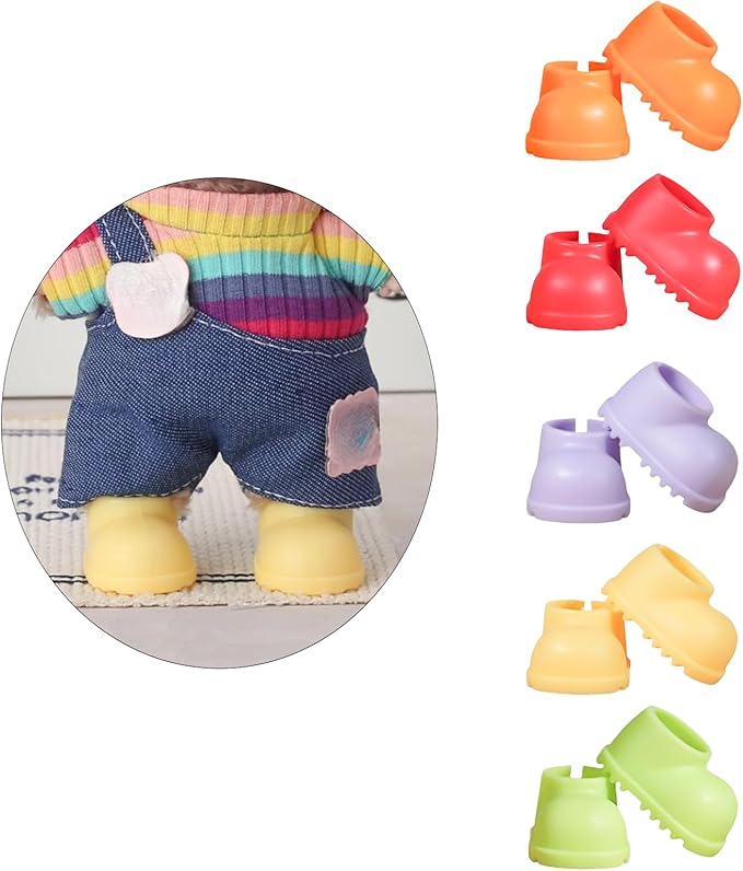 Shoes for 17cm Doll(No Dolls), 5 Colors Available, Adding a Cute and Stylish Touch to Your 17cm Dolls，Silicone Doll Rain Shoes Boots(Red, Orange, Light Purple, Yellow, Light Green