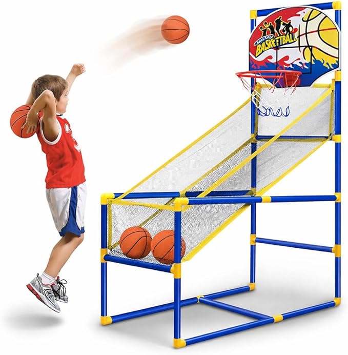 Liberty Imports Kids Arcade Basketball Game Set with Automatic Ball Return, Indoor Mini Basketball Hoop Shooting Game, Includes 2 Inflatable Balls and Pump, Easy Assembly Basketball Toy for Boys