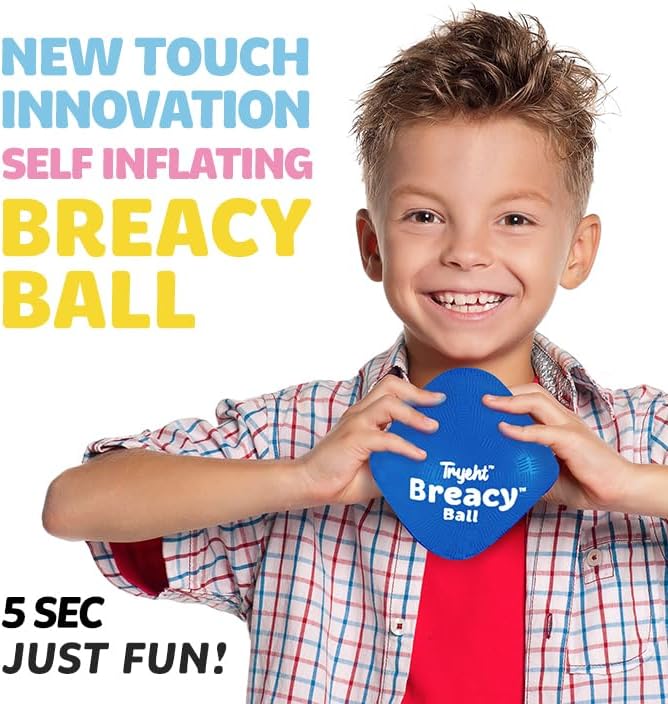 Self Inflating Ball 5", Rubber New Feel Breacy Ball, Hi Bouncy, Never Need Pump, Neon Blue, Playground Balls, Handball, Dodgeballs, Picnic and School Play in and Outdoor