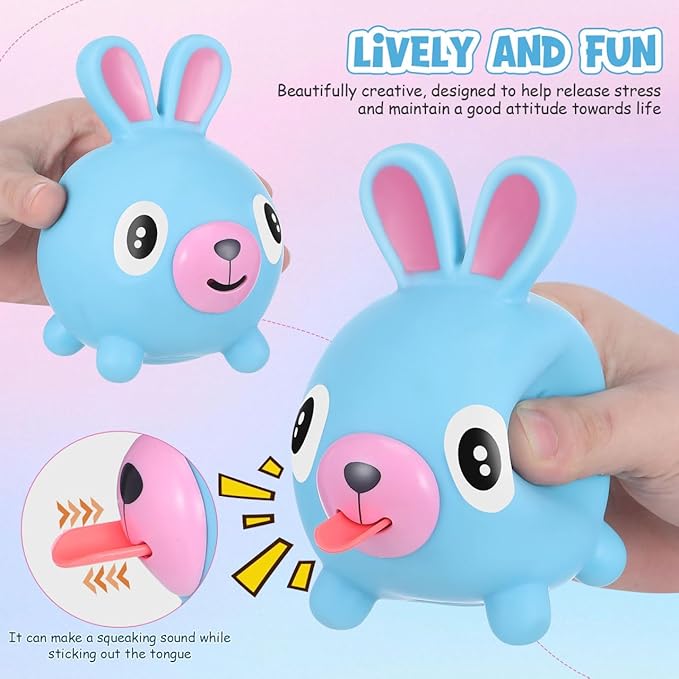 TOYANDONA Squeeze Toy for Kids - Rabbit Tongue Stick Out Animal Tongue Out Toy Squeeze Ball for Stress Relief Fun Kids Adults Birthday Party Favors Easter Basket Goodie Bag Stocking Stuffers, Blue