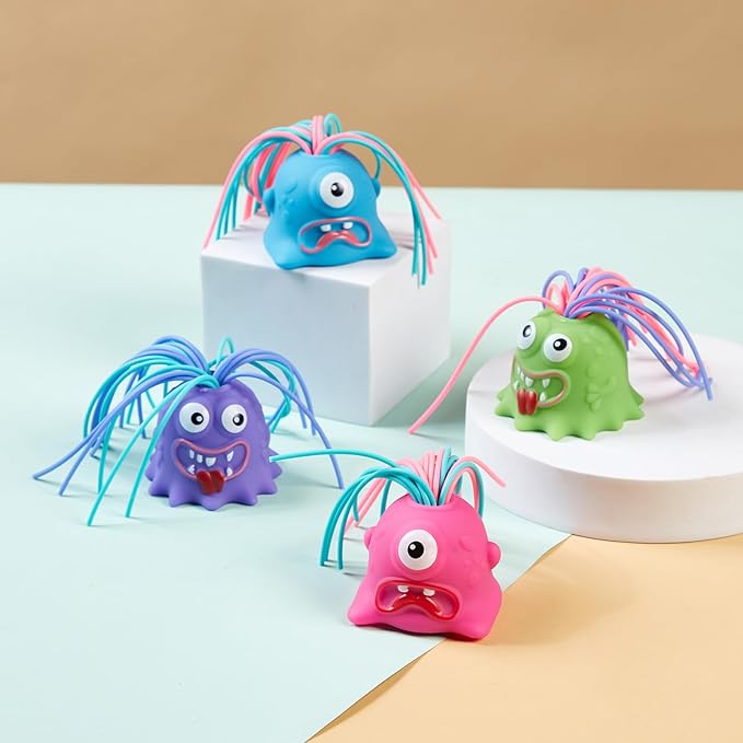 Fun Hair Pulling Fidget Screaming Monster Toys,Screaming Monster Toys,Venting Novelty Toys and Anti Worry Toys , Halloween Christmas for 3 4 5 6 7+ Kids Teen Boys Girls Gifts(4PCS)