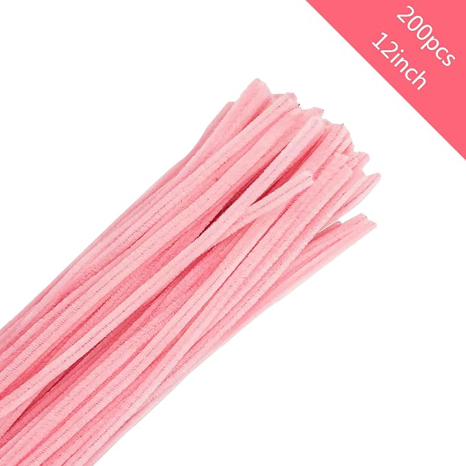200 Pcs Pipe Cleaners, 12 Inch Long Pipe Cleaners Craft Supplies, Colorful Pipe Cleaners Pastel for Halloween Decoration, Christmas Day and Valentine’S Day DIY Art Creative Crafts (Light Pink)