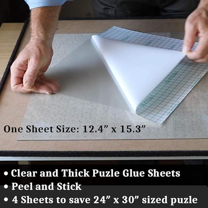 Preserve 2 x 1000 Pieces Puzzles - Clear Puzzle Glue Sheets Extra Large Thick Jigsaw Puzzle Saver Peel and Stick Adhesive Backing to Preserve Frame Finished 24 x 30 Puzzles