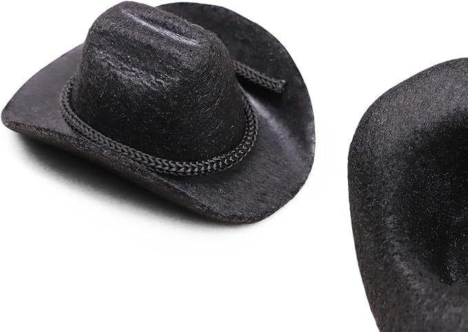 Dollhouse Cowboy Hat, Miniature Cowboy Hat, 1:6 Scale Miniature Soft Cowboy, Mini Hat, Brown/Black, American Old West Hat, for Dollhouse Craft Supplies (2PCS) (Black)