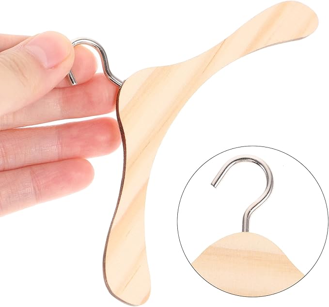 BESPORTBLE Wooden Dolls Clothes Hangers, 10pcs Mini Wooden Hangers Mini Dress Outfit Holders Dollhouse Miniature Accessories for Doll Clothes (4.68in)