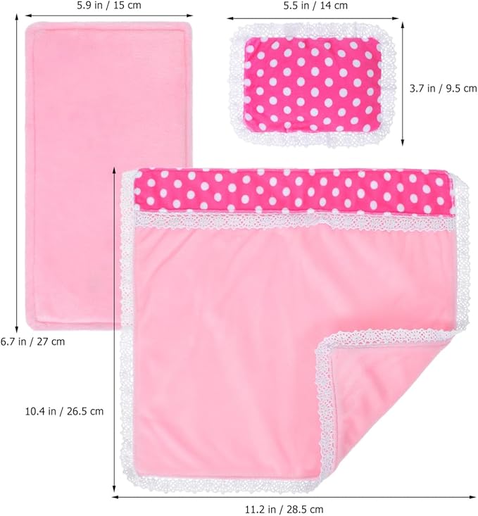 Mini Dollhouse Bedding Set 3 Piece for Dolls with Mattress Pillow Comforter Soft Fabric Dollhouse Bedroom Accessories 11.22X10.43 Inch