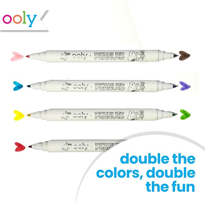 Ooly x Peanuts Snoopy School Coloring Travel Kit, 60-Page Activity Book with Coloring Sheets, 4 Double-Ended Markers - 8 Colors, 2 Sticker Sheets, Puzzles & Games, Snoopy & Charlie Brown Art Set