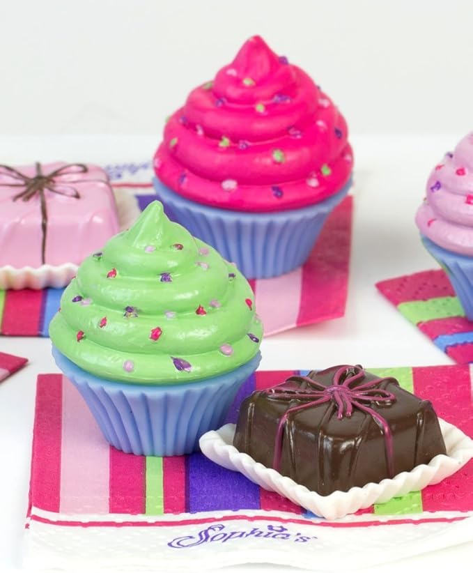 Sophia's Doll-Sized Sprinkled Cupcakes & Petit Fours Dessert Set with 8 Pretend Treats Plus Napkins for 18" Dolls, Multicolor