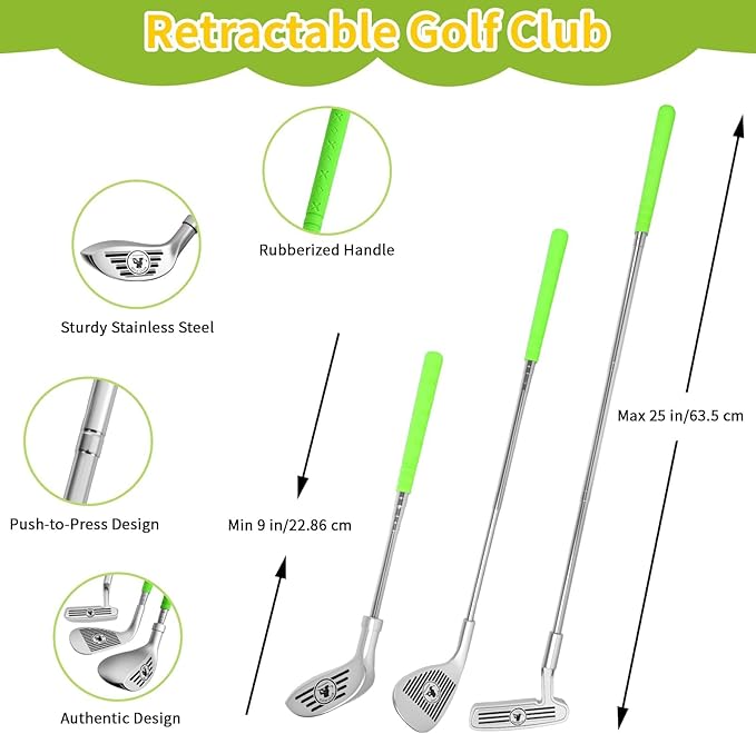 AOSITE Toddler Golf Set, 5 in 1 Kids Sticky Golf Games Toys with 3 Golf Clubs, Putting Mat, 4-Sided Chipping Net, Golf Sport for Kid, Indoor Outdoor Toy Kids Golf Set Activitie Party Birthday Gift 3+