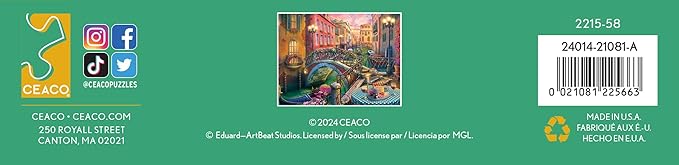 Ceaco - Large Piece Jigsaw Puzzle - Ann Jasperson - Venice Canal at Dusk - Relaxing and Fun Activity for Adults