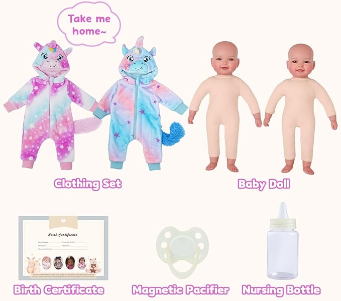 BABESIDE Baby Dolls Twins - 17'' Cute Soft Body Realistic Newborn Twin Dolls Real Life Baby Girl and Boy with Accessories Kids Age 3+ Year Old Gifts, Pretend Play, Collection