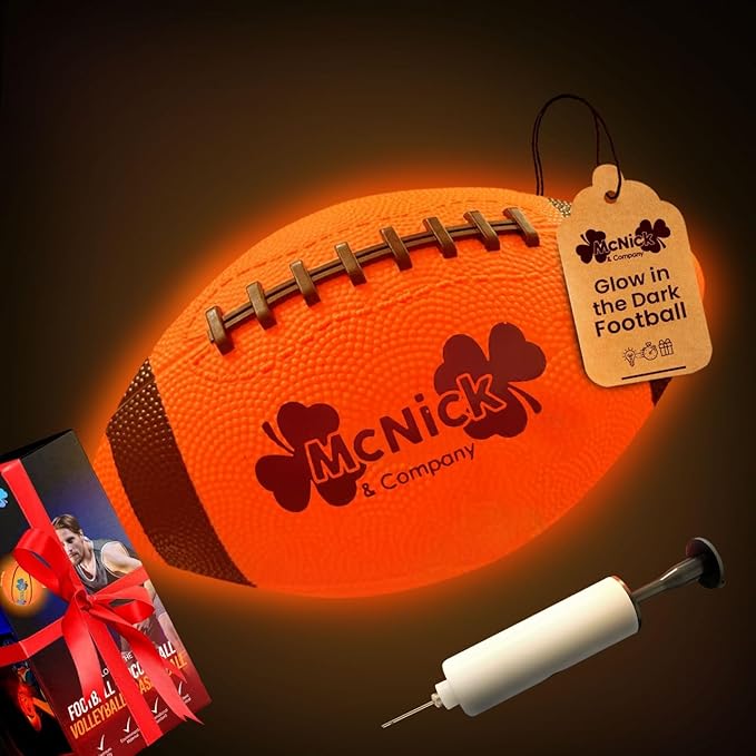 MCNICK & COMPANY Glow in The Dark Football – Ultra Bright LED Light-Up Ball with Pump & Long Battery Life – Fun Gift for Kids, Teens & Adults
