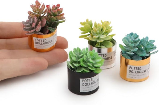 1/12 Dollhouse Accessories Miniature Green Plants 4 Pcs Dollhouse Decoration Mini Potted Plants for Doll House Fairy Garden Scene