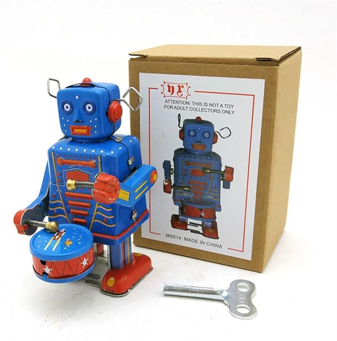 Charmgle Drummer Robot Tin Toy Wind-up Walking Robot Adult Collection Retro Toy Party Favor Gifts Home Decoration
