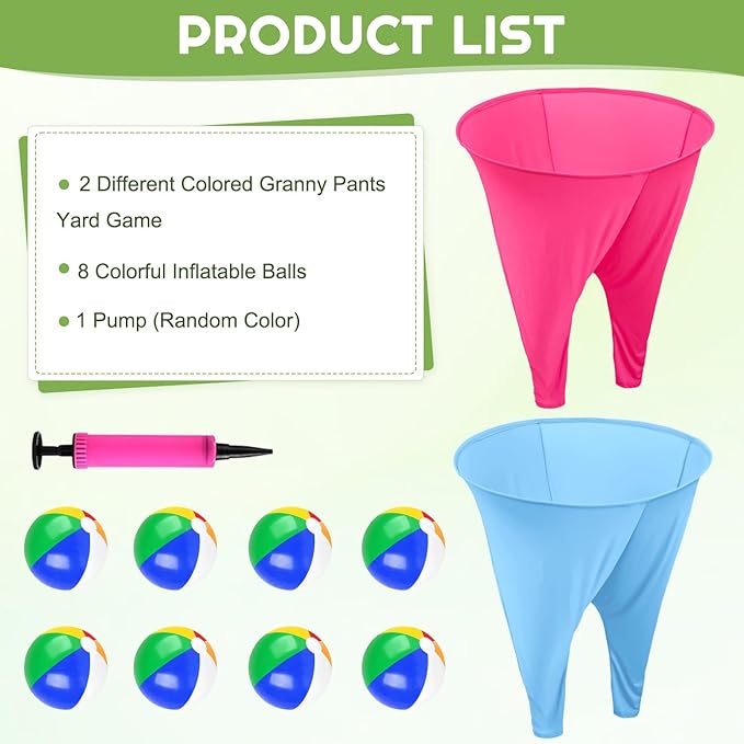 Granny Pants Yard Game,Granny Pants with 8 Bouncy Balls & 1 Air Pump (Random Colors) and 2 Pack Color Granny Pants Outdoor Game for Adults Family Reunion & Team Building Granny Pants Game