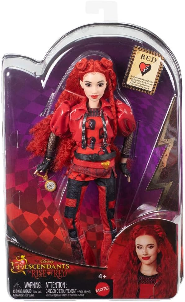 Mattel Disney Descendants: The Rise of Red Fashion Doll & Accessory – Red, Daughter of Queen of Hearts with Movie-Inspired Clothes & Pocket Watch