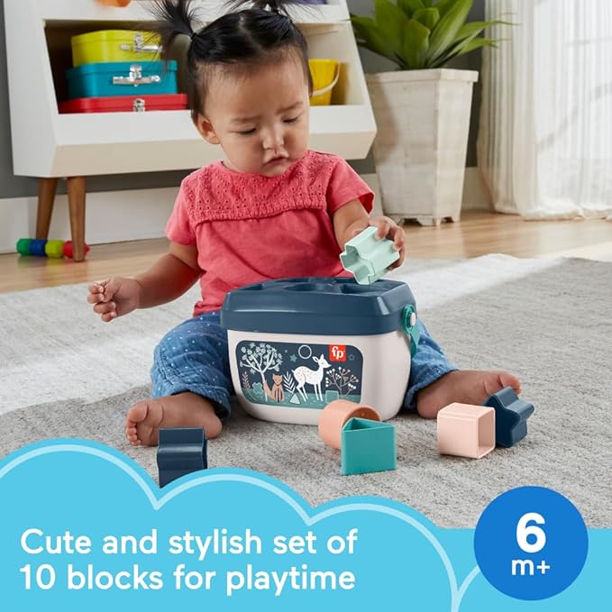 Fisher-Price Baby's First Blocks – Navy Fawn, Set of 10 Blocks for Stacking and Sorting Play for Infants Ages 6 Months and Older (Amazon Exclusive)