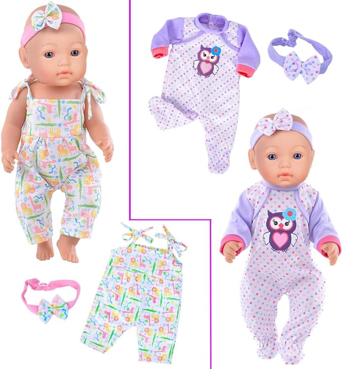 iBayda 10 Sets Doll Clothes & Accessories Include Rompers, Outfits for 14-17 Inch (35-43cm) New Born Baby Dolls (Doll Not Included)