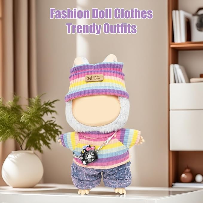 Clothes for Lububu 17cm Dolls(NO Doll) for Lububu Doll Outfits with Accessories Suit for Lububu Cute Stylish Dress Up Set Easter Gifts Purple Pants