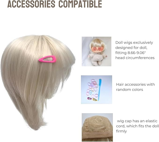17cm Doll Wig Accessory– Hairpiece Compatible with 22–24cm Collectible Figures,Blind Box Figure and 1/3 BJD Figure ,Accessories for Display & Party Decoration (No Doll Included) (Rose Gold)