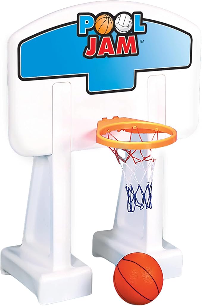 SWIMLINE Pool Basketball Hoop Poolside Game POOL JAM Heavy Duty With Plastic Rim For Kids & Adults Swimming Splash Hoops Games With Midsize Water Basketball, Toy For Pools, Outdoor Summer Hoops 9189M