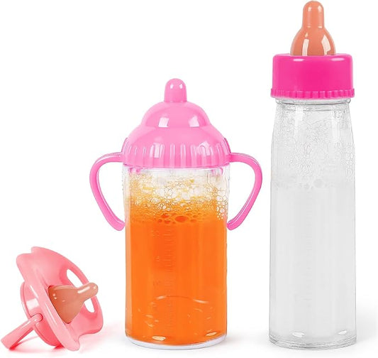 Vollence Magic Baby Doll Bottles,Magic Doll Disappearing Milk and Juice, Baby Doll Accessories Toys Baby Doll Feeding Set