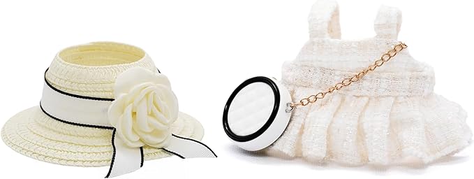 Clothes for 17cm Dolls, Luxury Chic Style Set High-End Fashion Outfit 3 Piece Set Including a Hat,Clothes and Bag with Premium Dolls Accessories for Play & Display (White) - No Logo