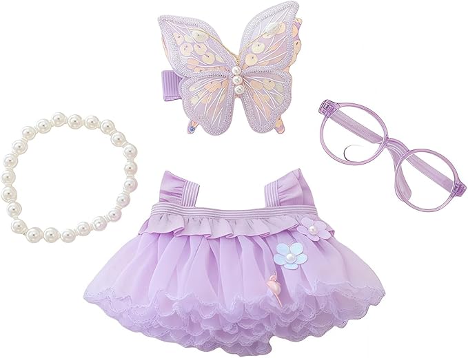 Clothes for Lu bubu Dolls(No Doll) Accessories, Outfit Set 4 Pieces Gauze Dress for 17cm Doll , Romantic Skirt Doll Clothing Set Replacement Purple