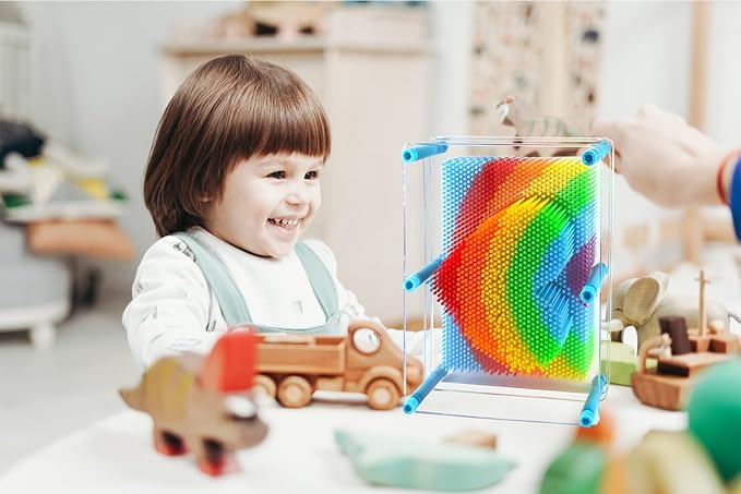 3D Pin Art Intellectual Fun Toy Rainbow Pin Art Palm Board Extra Large(6 x8 Inches) Arouse Sense of Imagination Innovative Boundless Creativity
