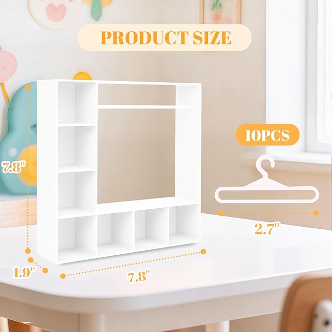 Doll Clothes Closet/Wardrobe Large Plus 10 Hangers, Doll Accessories Display Box, Clothes Storage for Figures, Portable Storage for Fashion Doll Clothes, Gift (White)