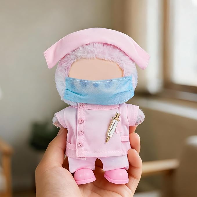 Compatible with Labubu Doll Medical Nurse Outfits Clothes and Accessories Set Designer,17cm Doll Clothes Outfits Use for Labubu(Pink)