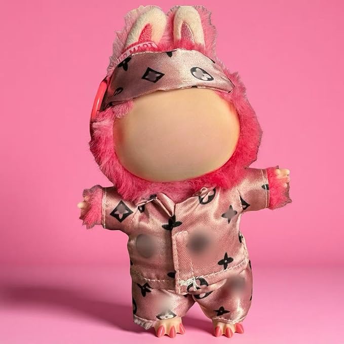 17cm Doll Clothes for lububu ，Designer Pajamas Clothes Suitable for lububu Dolls Outfits and Accessories Set，Including top +Pant+Eye mask - 3PCS Classic Set，Doll not Included(PINK2)