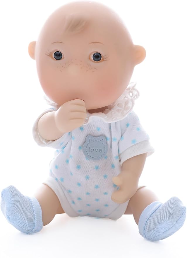 Cute Potato Baby Doll, 7 Inch Mini Baby Doll with 5 Movable Joints, Thumb-Sucking Pose, Full Vinyl Doll Gift for Kids and Collectors, Ages 3+ (Blue)