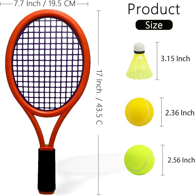 Kids Tennis Racket,17 Inch Plastic Tennis Racket with 2 Soft Balls,2 Tennis Balls and 4 Shuttlecocks for Kid,Toddler Outdoor/Indoor Sport Play