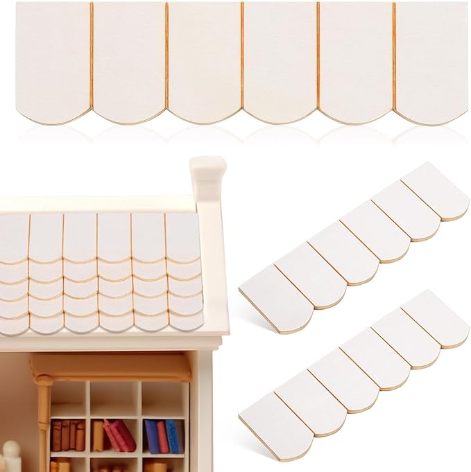 24pcs Dollhouse Tiles Dollhouse Roof Tiles Model Unfinish Wooden Miniature Roof Decoration Mini Fish Scale Cedar Shing-les Bricks for Doll House