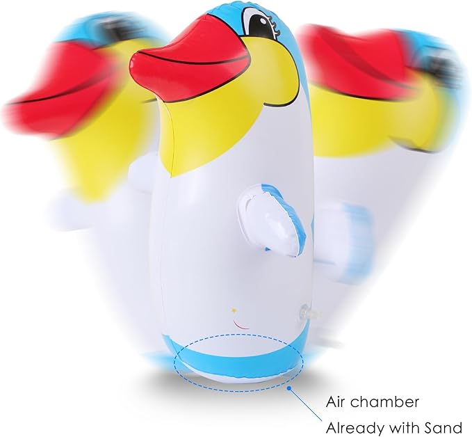 4 Pack 13.8" Inflatable Penguin Punching Bag, Random Color Already Filled Blow Up Bag Birthday Party Supplies