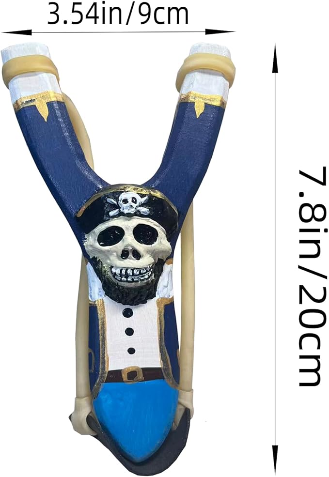 LINJAY Wooden Slingshot for Kids – Handmade Pirate Skull Toy with Extra Bands, Clay Balls & Soft Pom Poms for Outdoor Fun