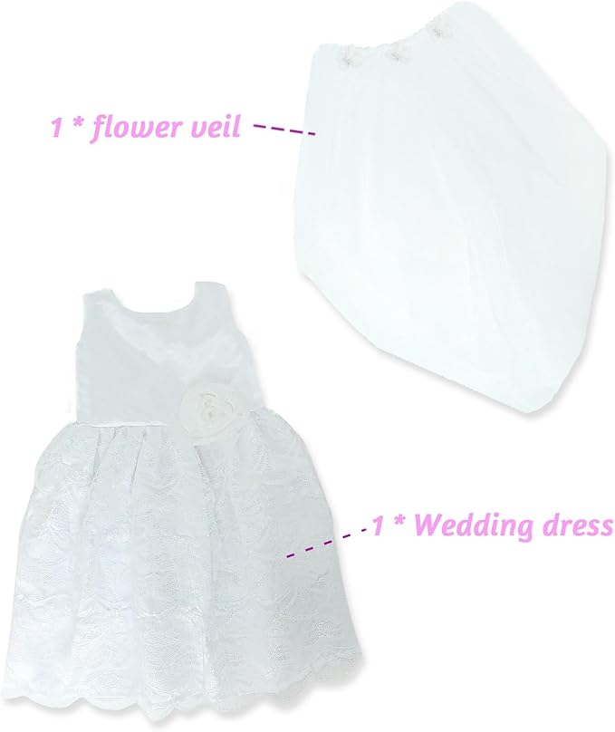 18 Inch Doll Wedding Dress Fashion Set, Bride Doll Wedding Gown with Veil for American 18 Inch Girl Doll Clothes Ball Party