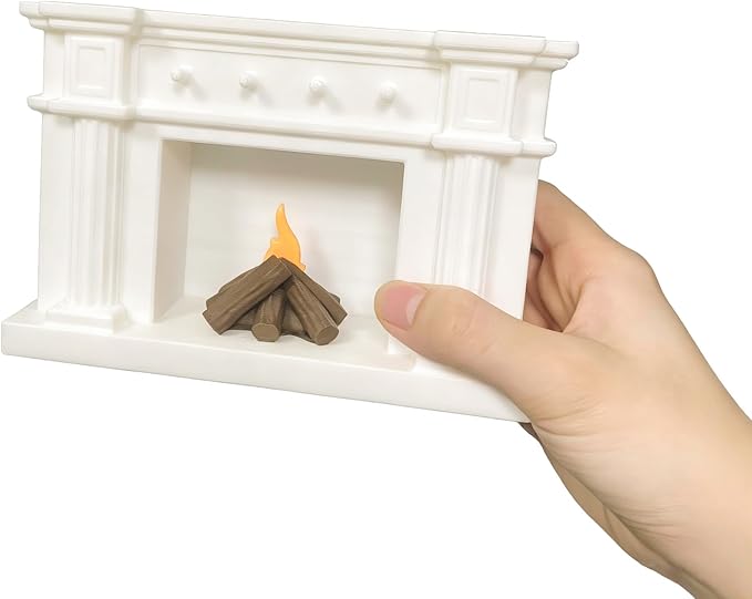1:12 Scale Miniature Dollhouse Fireplace Set with Animated LED Fire Light, 3-Arm Candelabra & Tools – Realistic Decorative Fireplace for Dollhouse Lovers