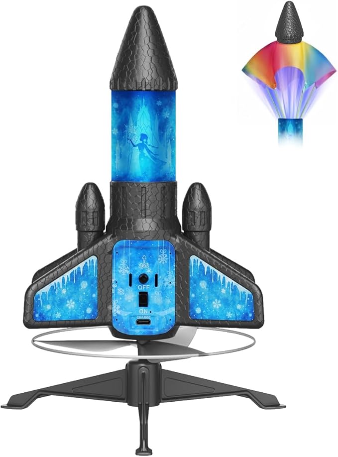Rocket Launcher for Kids – 2nd Gen Upgraded Design, Electric Auto Launch, 200ft Flight with Safe Parachute, Outdoor Rocket Toy for Boys & Girls, Birthday Gift for Ages 8-13, Frozen Pattern (Snow Girl)