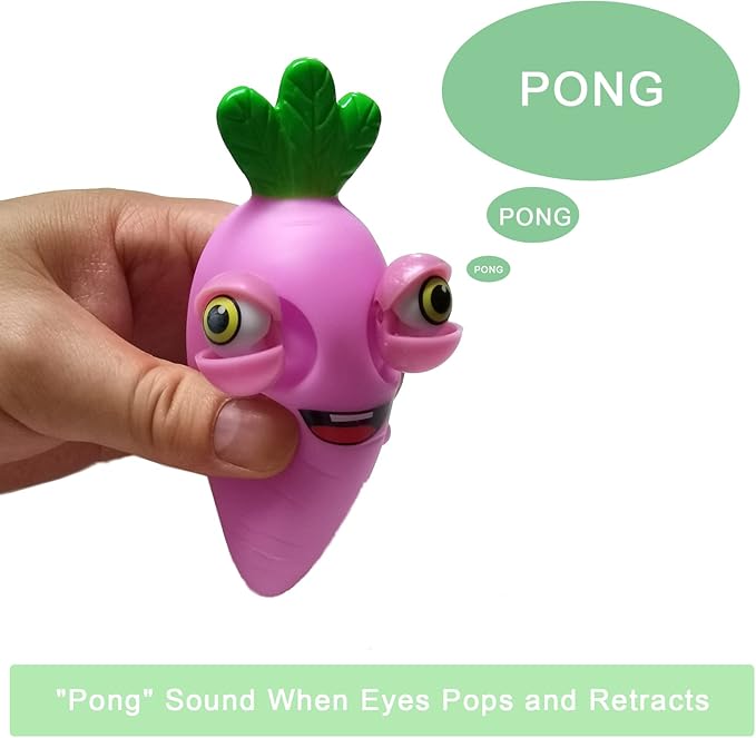 Funny Pop-Out Stress Squeeze Toys 4 Pack Cute Radish Stick Out Eyes Fun Toys Squish Fidget Toy Easter Gift for Adults Kids