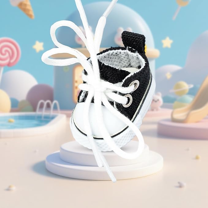Mini Doll Shoes, 1 Pair Cute Lace Up Canvas Sneakers Compatible for 17cm/15cm Doll Shoes Toy Outfit Accessories (Black)