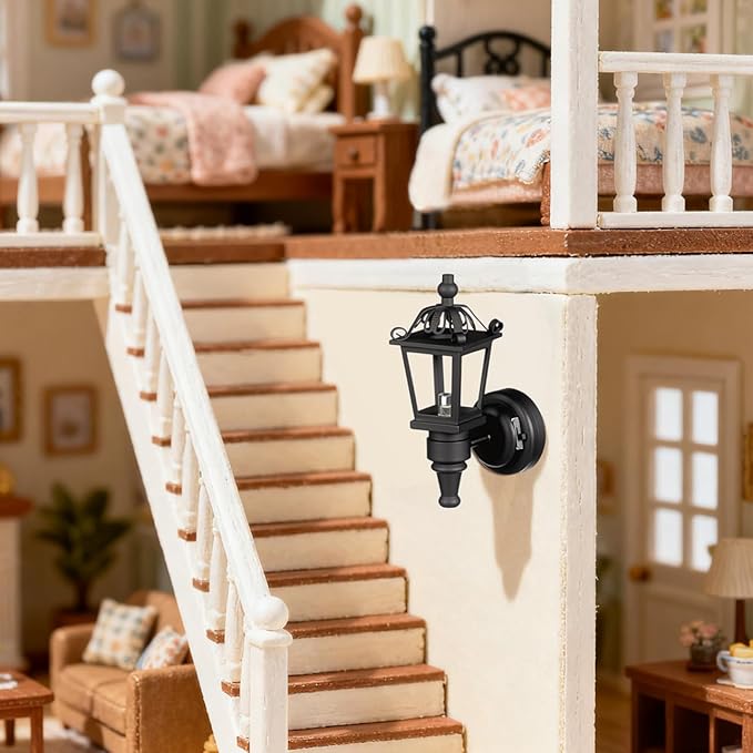 TOYANDONA Dollhouse Wall Lamp 1/12 Scale Miniature Led Battery Operated Light with on/Off Switch Vintage Style Doll House Lighting Accessories for Model House Decor