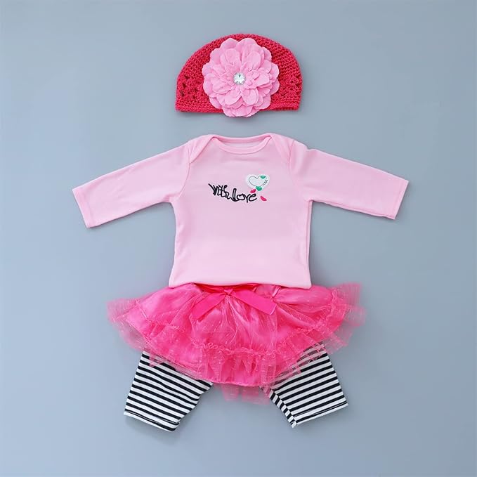 Pink Reborn Baby Doll Clothes 5pcs Set Outfit Accessories for 17-22 Inch Newborn Baby Doll Girl